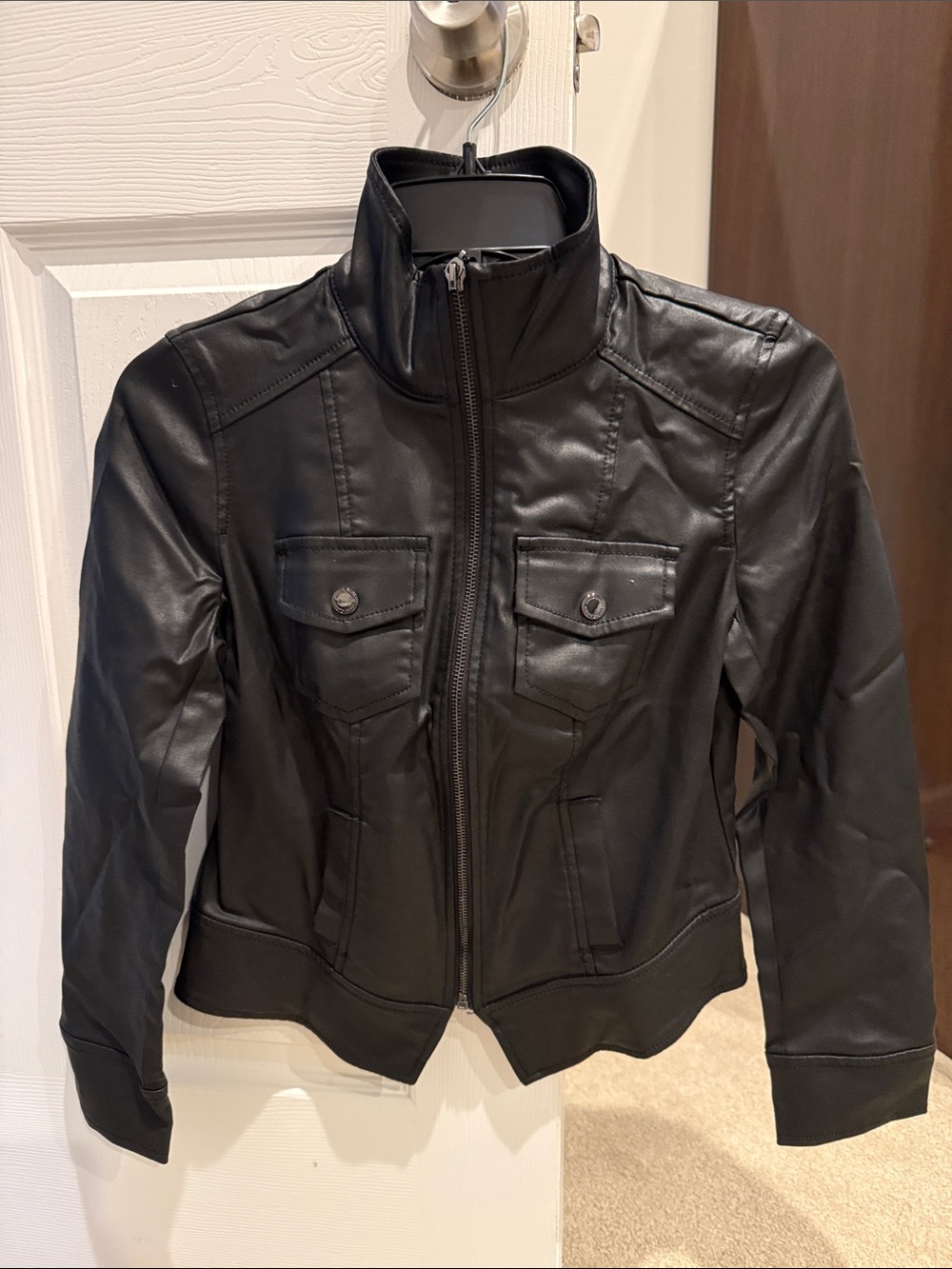 White House Black Market Black Faux Leather Zip-Front Jacket